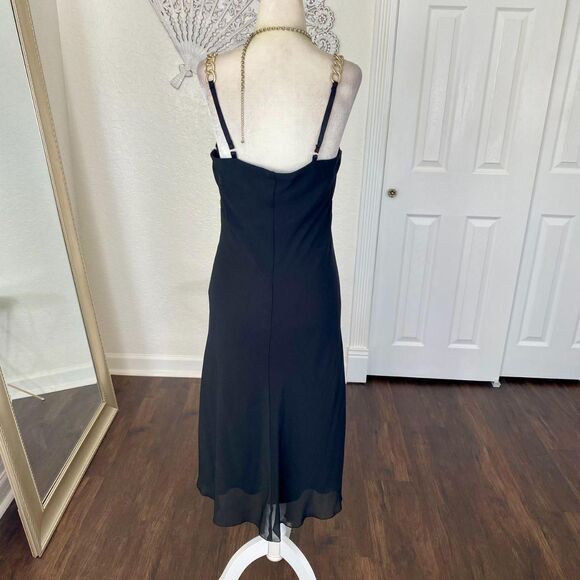 Early 2000's Black Gold Chain Mesh Animal Print Midi Party Dress M - Picture 5 of 8